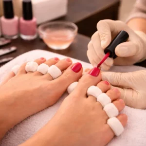 Pose de vernis aux pieds chez institut mademoiselle Judith